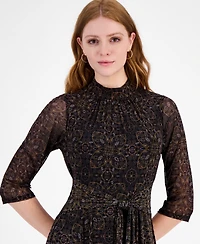 Robbie Bee Petite Mock Neck Printed Midi Dress