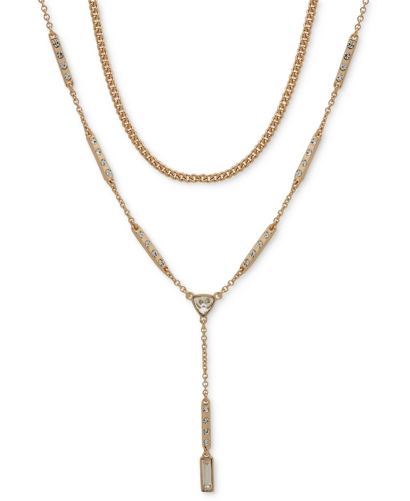 Karl Lagerfeld Paris Crystal Geometric Layered Lariat Necklace, 16" + 3" extender