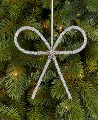 Holiday Lane Jeweled Classics Silver-Tone Glitter Bow Ornament, Macy's Exclusive