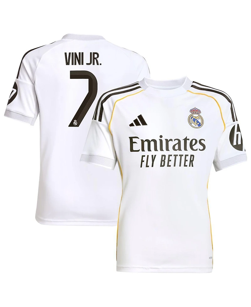Adidas Big Boys and Girls Vini Jr. White Real Madrid 2025/26 Home Replica Jersey