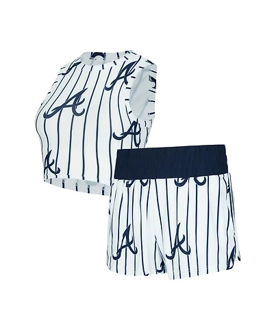 Concepts Sport Women's White Atlanta Braves Pinstripe Record Tank and Shorts Set