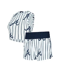 Concepts Sport Women's White Atlanta Braves Pinstripe Record Tank and Shorts Set