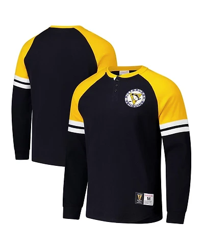 Mitchell & Ness Men's Black Pittsburgh Penguins Thermal Henley Long Sleeve T-Shirt