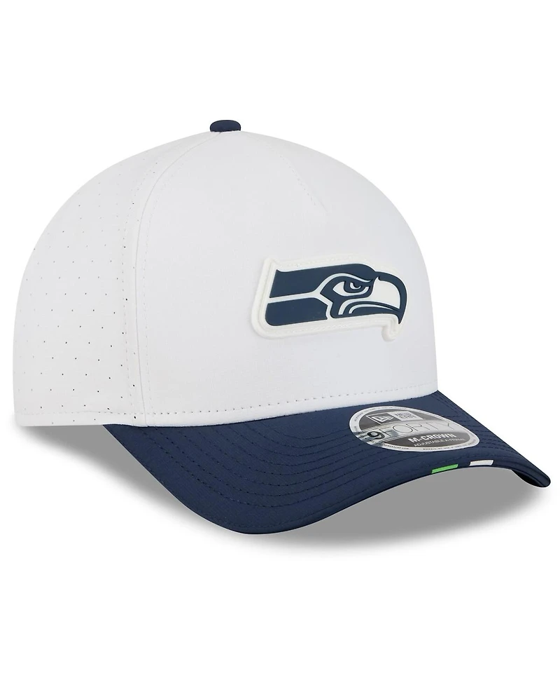 New Era Men's White/College Navy Seattle Seahawks 2025 Nfl Training Camp A-Frame 9FORTY Adjustable Hat