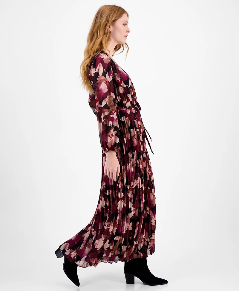 Sandra Darren Petite Surplice-Neck Pleated Maxi Dress