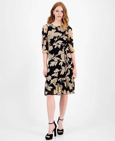 Sandra Darren Petite Printed Tiered-Hem Midi Dress