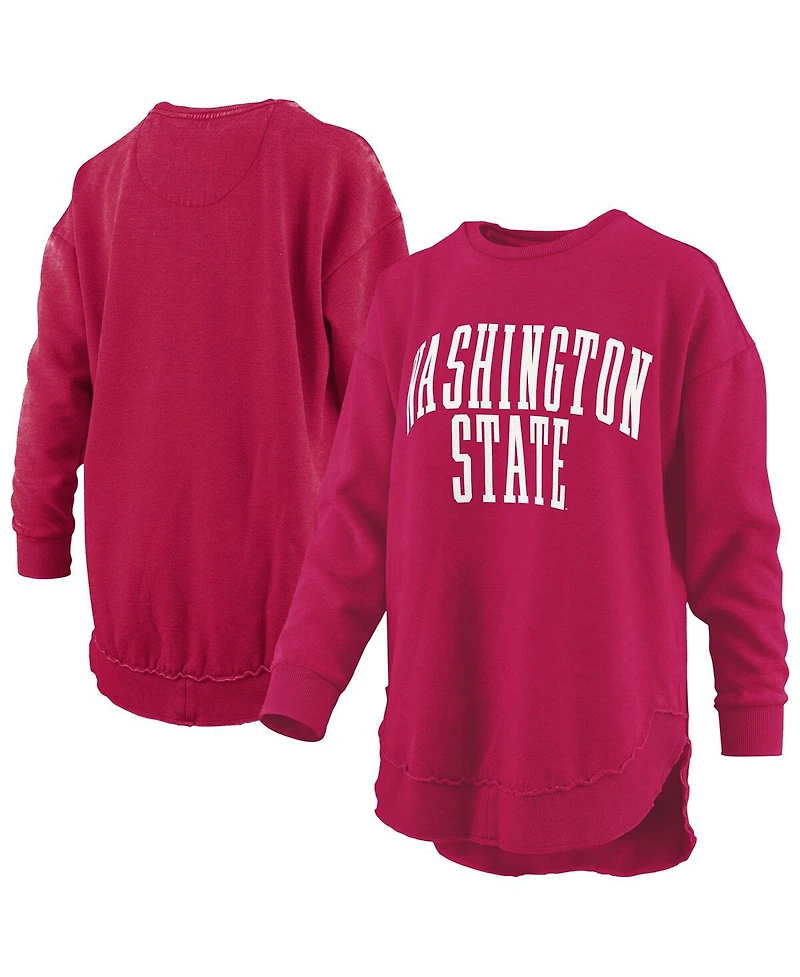 Pressbox Women's Crimson Washington State Cougars Melange Poncho Vintage Fleece Long Sleeve Pullover Sweatshirt