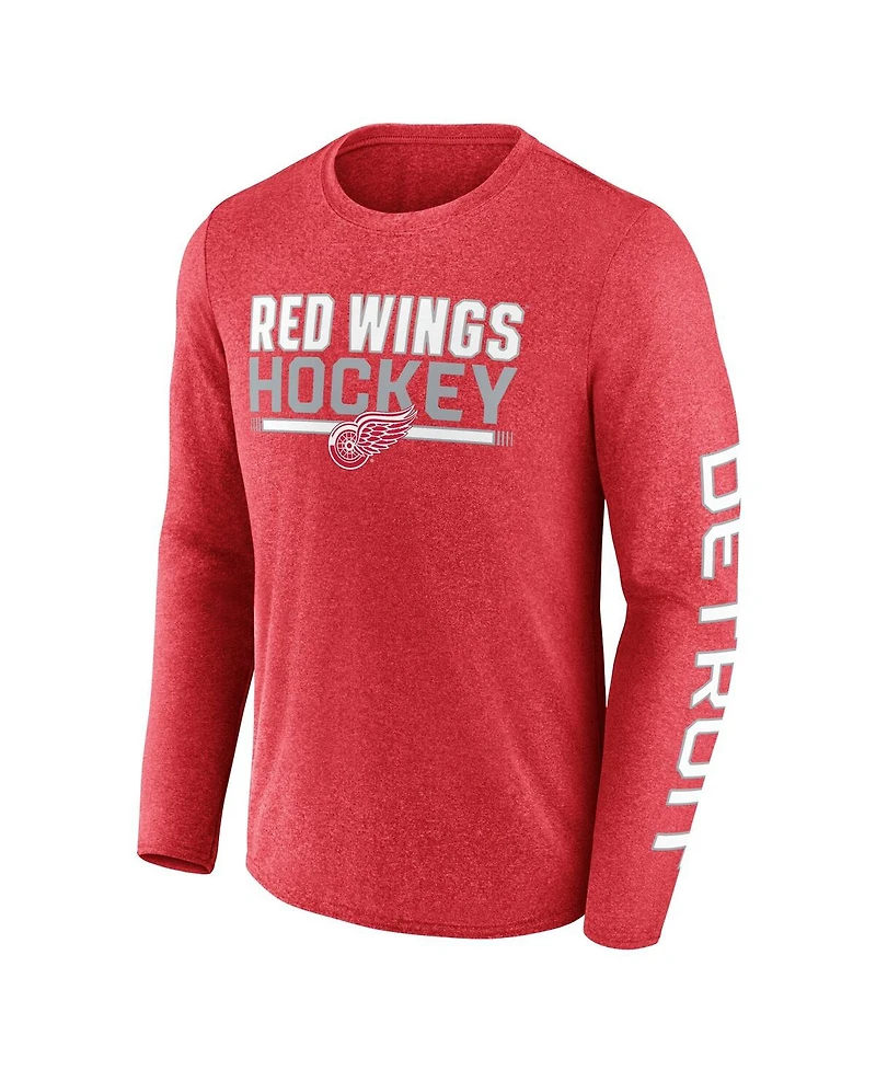 Fanatics Men's Heather Red Detroit Wings Sweep Iconic Synthetic Long Sleeve T-Shirt