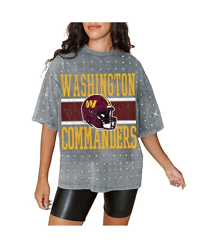 Gameday Couture Women's Gray Washington Commanders Oversized Mini Rhinestone Classic T-Shirt