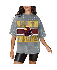 Gameday Couture Women's Gray Washington Commanders Oversized Mini Rhinestone Classic T-Shirt