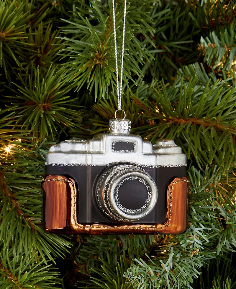 Holiday Lane Eclectic Charm Glass Camera Ornament. Macy's Exclusive