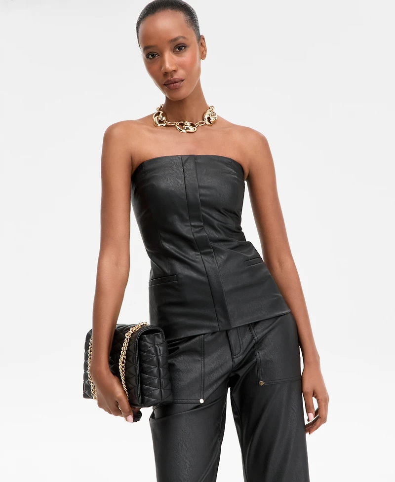 I.n.c. International Concepts Women's Faux-Leather Strapless Top, Macy's Exclusive