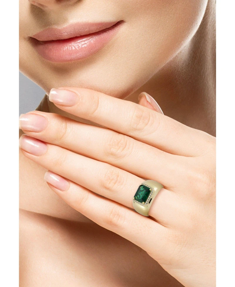 Rachel Zoe 14K Gold Plated Sterling Silver Green Radiant Cut Dome Ring