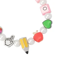 Betsey Johnson Faux Stone Straight Back to School Cultivated Pearl Charm Bracelet