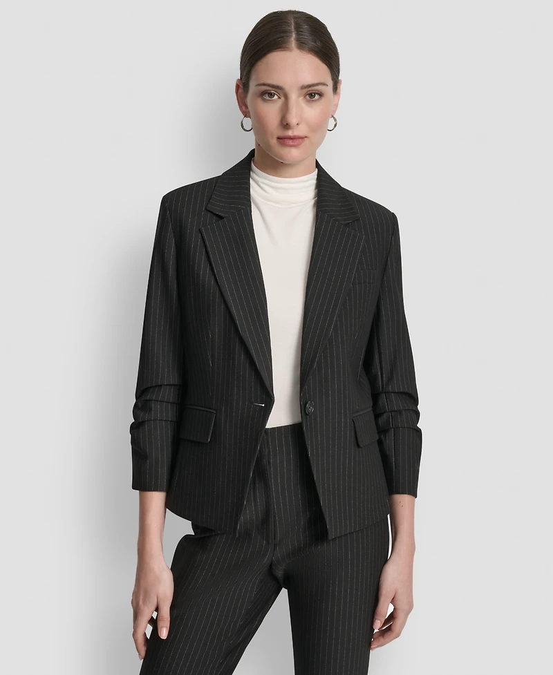 Dkny Women's Pinstripe Ruched-Sleeve One-Button Blazer