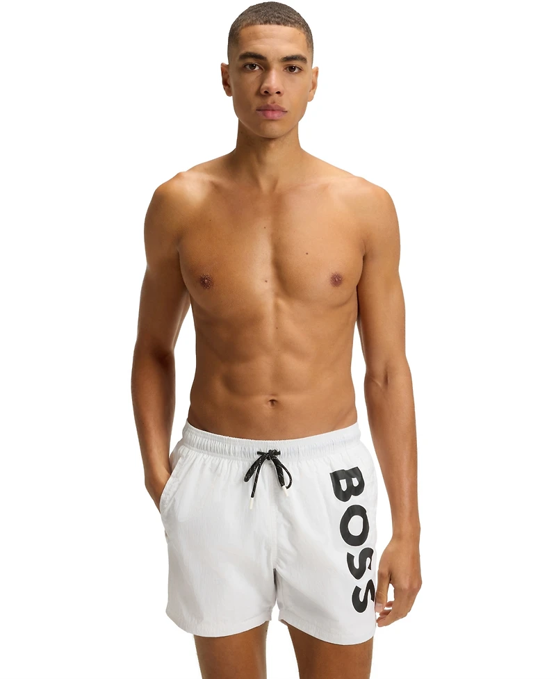 Boss by Hugo Boss Men's Vertical Logo Print Swim Shorts
