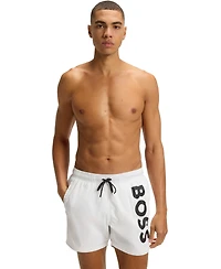 Boss by Hugo Boss Men's Vertical Logo Print Swim Shorts