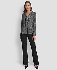 Dkny Women's Printed Contrast-Trim V-Neck Top