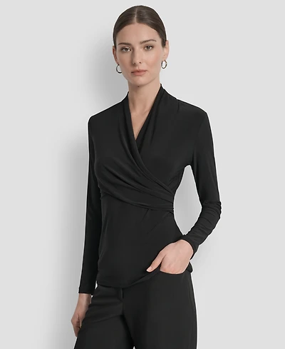 Dkny Women's Matte Jersey Faux Wrap Top, Regular & Petite