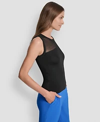 Dkny Women's Sleeveless Mesh-Trim Knit Sweater
