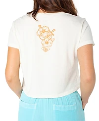Roxy Juniors' Beach Collage Cropped Crewneck Cotton T-Shirt