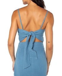 Roxy Juniors' Island Nomad Button-Front Back-Tie Cotton Cropped Top