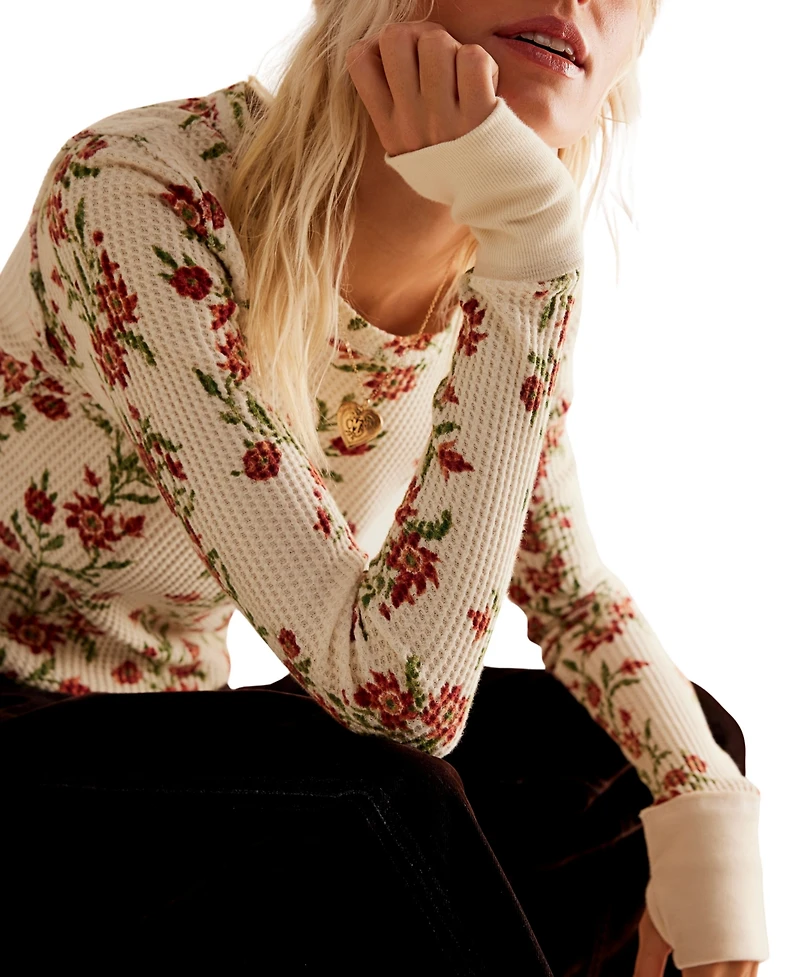 Free People Women's Pretty Little Printed Cotton Thermal Top