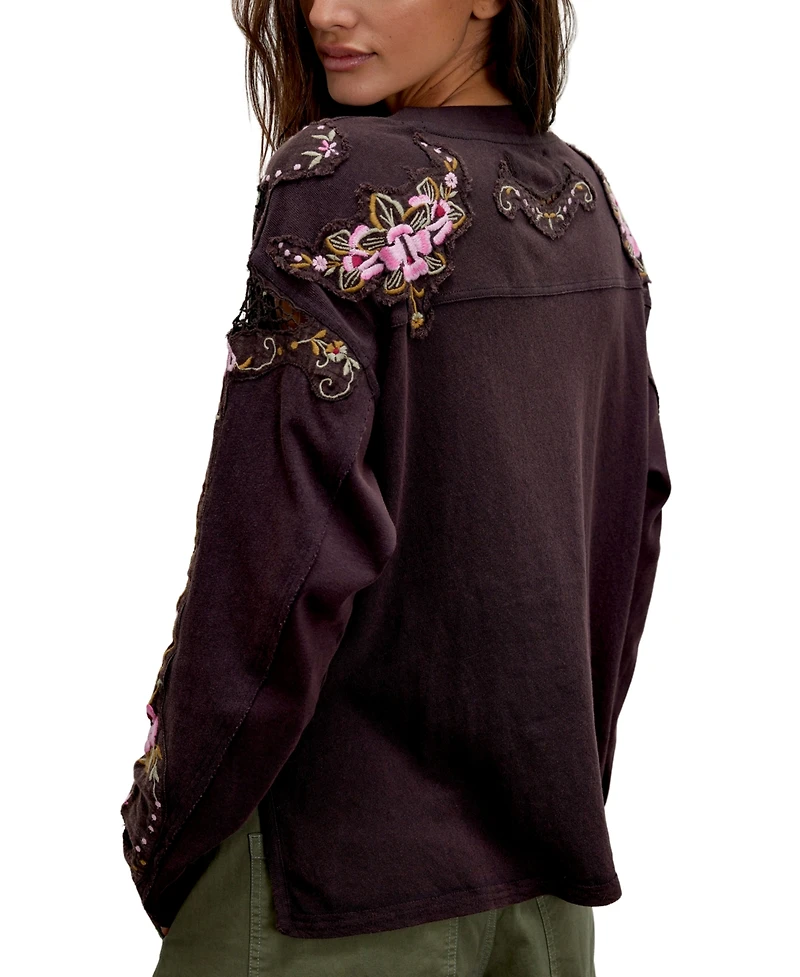 Free People Women's Lilith Embroidered Cotton Long-Sleeve T-Shirt