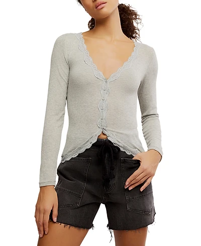 Free People Women's Big Love Lace-Trim Button-Front Cardigan