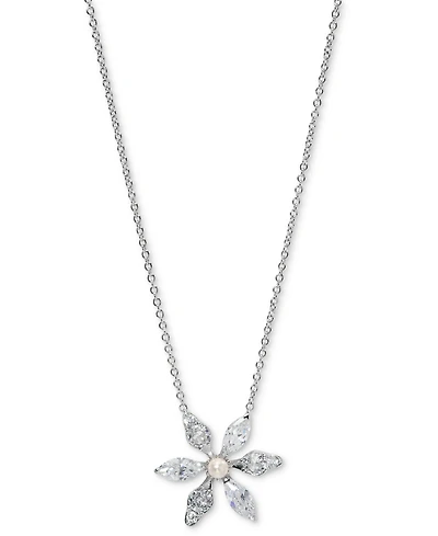 Eliot Danori Cubic Zirconia & Imitation Pearl Flower Pendant Necklace, 16" + 2" extender, Exclusively at Macy's