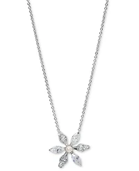 Eliot Danori Cubic Zirconia & Imitation Pearl Flower Pendant Necklace, 16" + 2" extender, Exclusively at Macy's