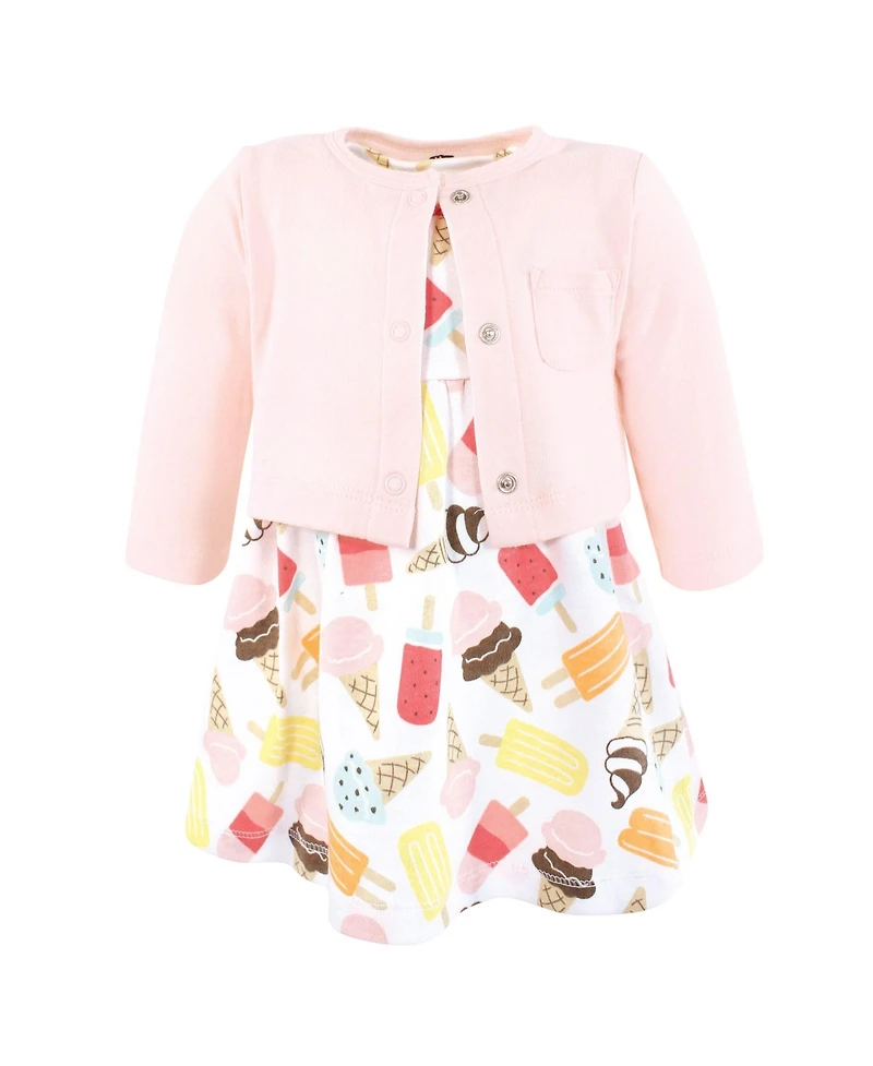 Hudson Baby Girls Comfortable Cotton Dress and Matching Cardigan Set