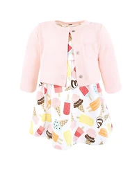 Hudson Baby Girls Comfortable Cotton Dress and Matching Cardigan Set