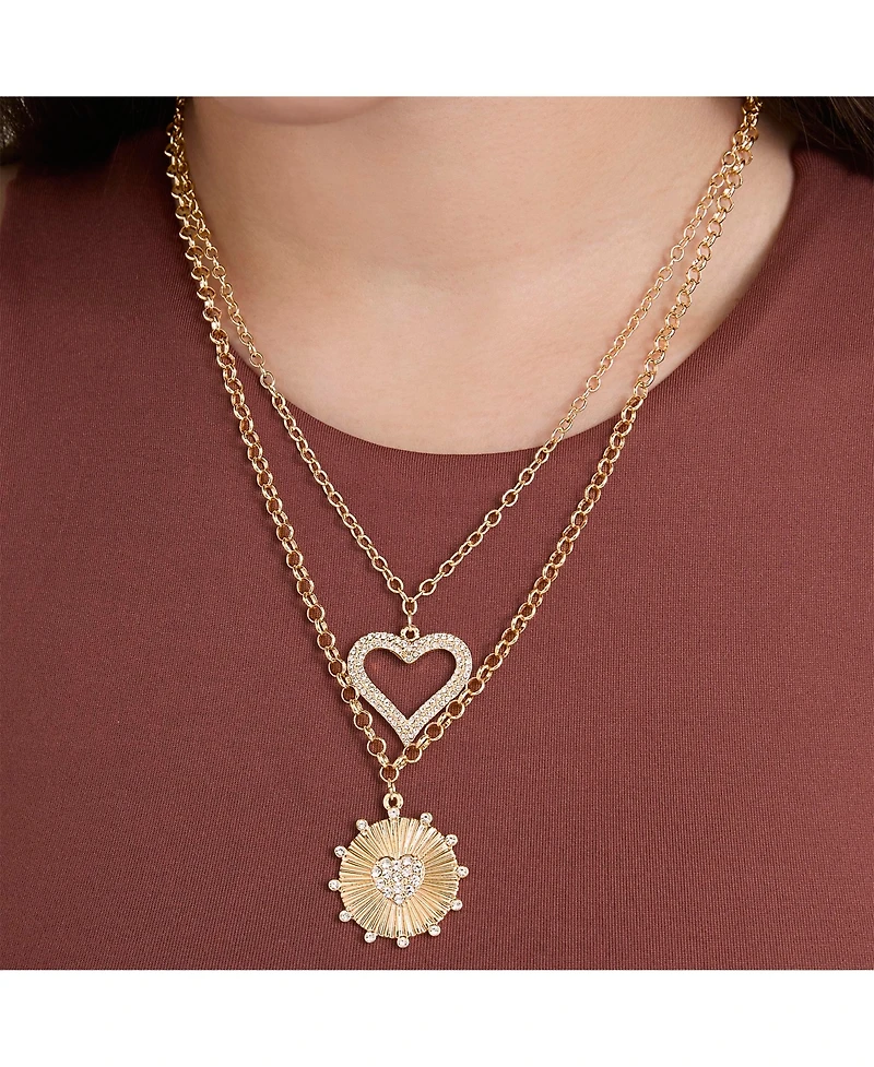 Jessica Simpson 2-Piece Gold & Silver Heart and Eye Layered Necklace Set