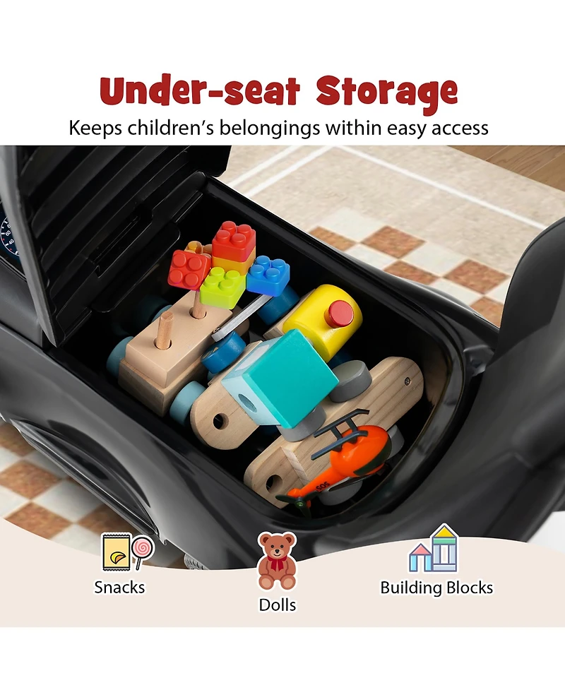 Gymax Toddler 3-in-1 Push Car w/Adjustable Canopy Under Seat Storage Realistic Sounds