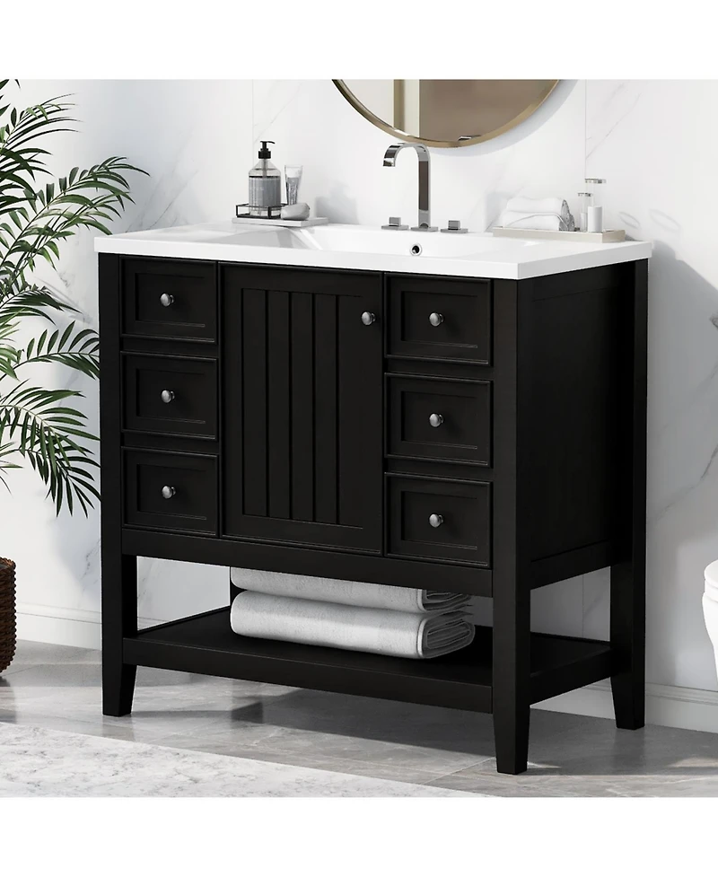 Streamdale Furniture 36" Black Bathroom Vanity w/ Sink Cabinet & Drawers