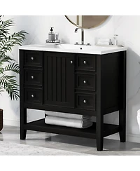 Streamdale Furniture 36" Black Bathroom Vanity w/ Sink Cabinet & Drawers
