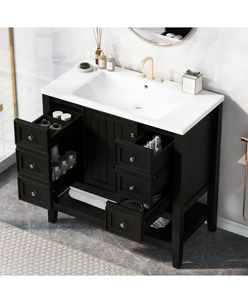 Streamdale Furniture 36" Black Bathroom Vanity w/ Sink Cabinet & Drawers