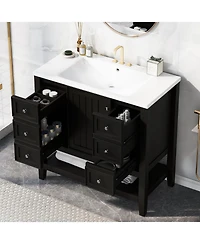 Streamdale Furniture 36" Black Bathroom Vanity w/ Sink Cabinet & Drawers