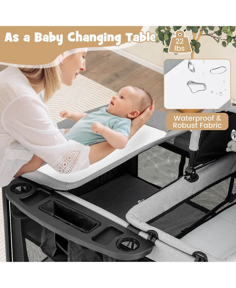 Costway 5 in 1 Portable Baby Playard Nursery Center w/ Cradle & Storage Basket