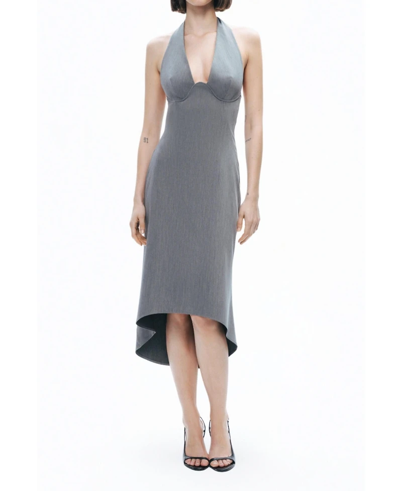 Nocturne Women's Tie Neck Asymmetrical Midi Dress