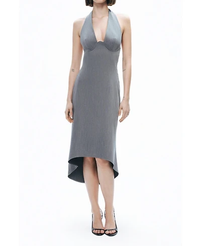 Nocturne Women's Tie Neck Asymmetrical Midi Dress