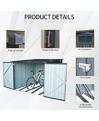 Mondawe Steel Outdoor Storage Shed For Bicycle with Slope Roof and 4 Bike Tracks