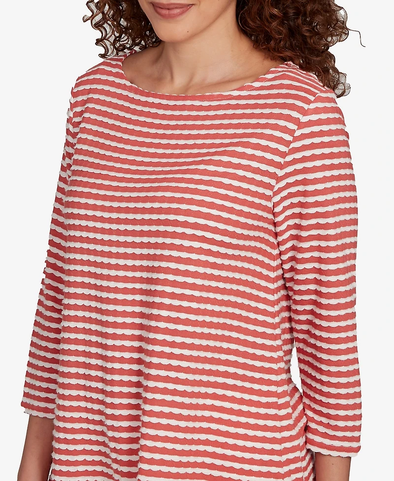 Ruby Rd. Petite Scalloped Texture Stripe Top