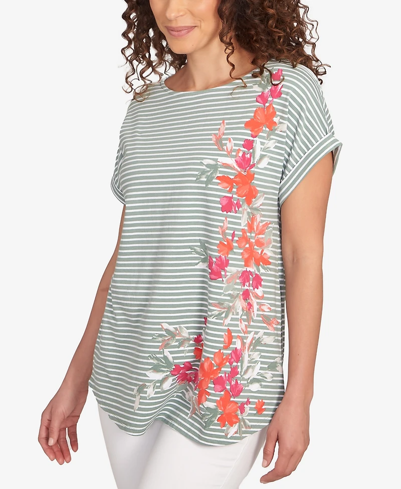Ruby Rd. Petite Floral Stripe Jersey T-Shirt