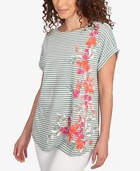 Ruby Rd. Petite Floral Stripe Jersey T-Shirt