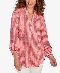 Ruby Rd. Petite Crinkle Knit Striped Henley Top