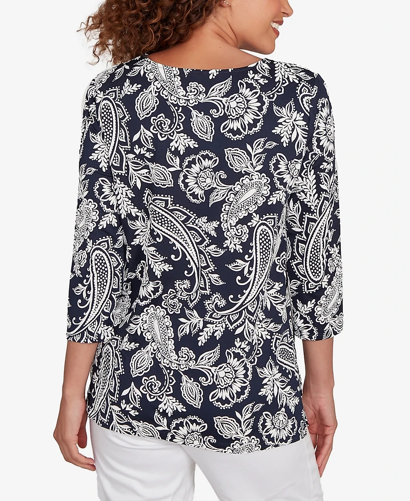 Ruby Rd. Petite Jacobean Paisley Puff Print Top