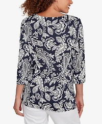 Ruby Rd. Petite Jacobean Paisley Puff Print Top
