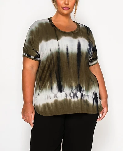 Coin 1804 Plus Hand Tie Dye Double Binding Neck and Dolman Sleeve Top